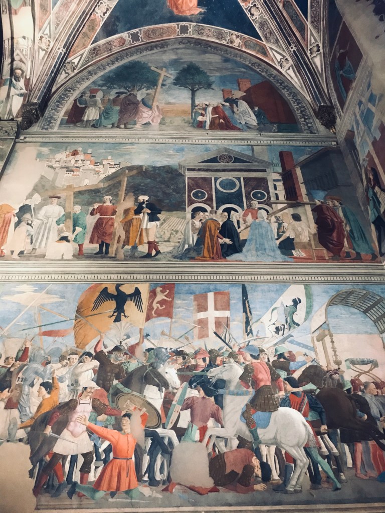 Alcuni affreschi del ciclo della Leggenda della Vera Croce di Piero della Francesca nella Basilica di San Francesco - Arezzo, Toscana, Italia